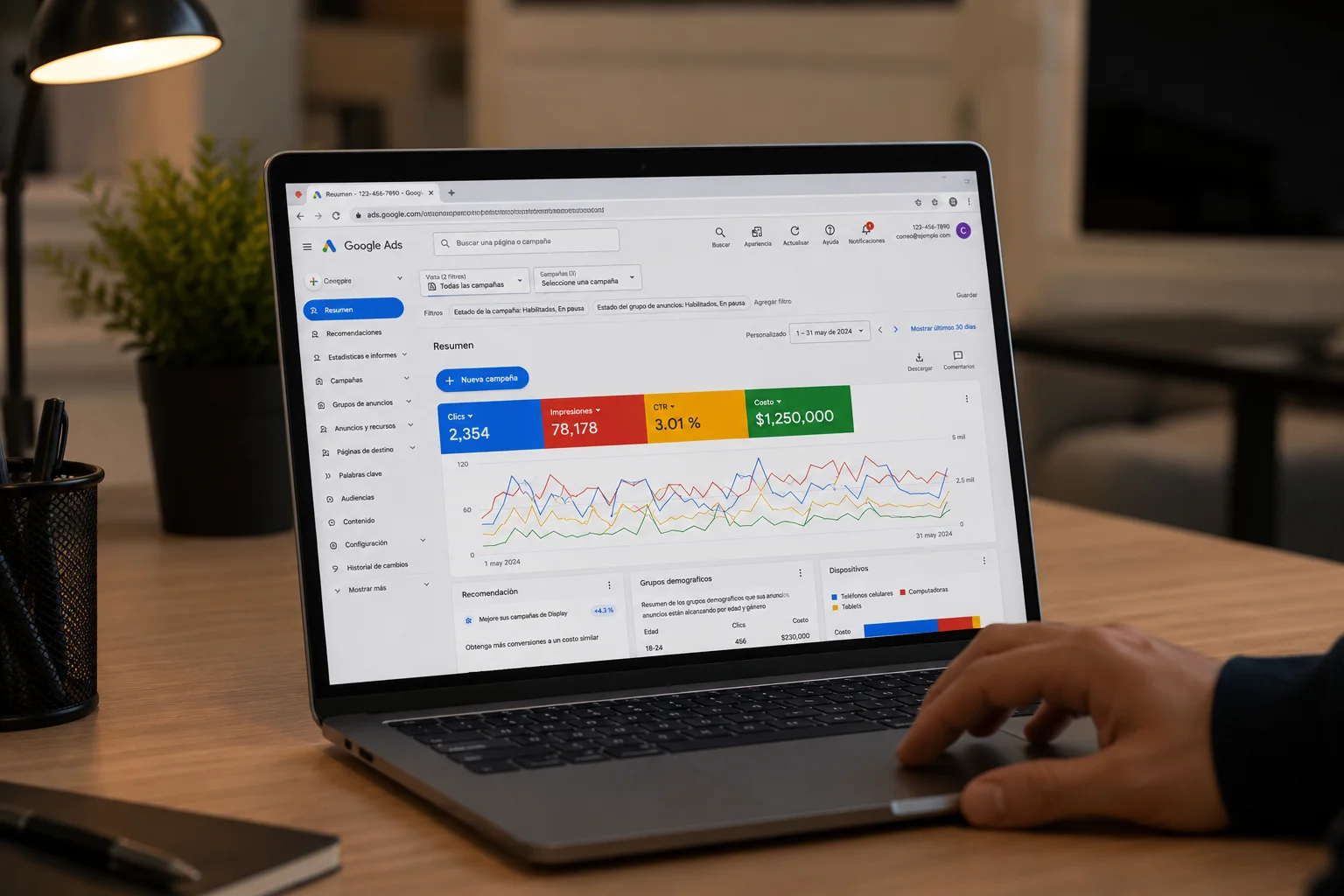 Campaña de Google Ads abierta en un portátil