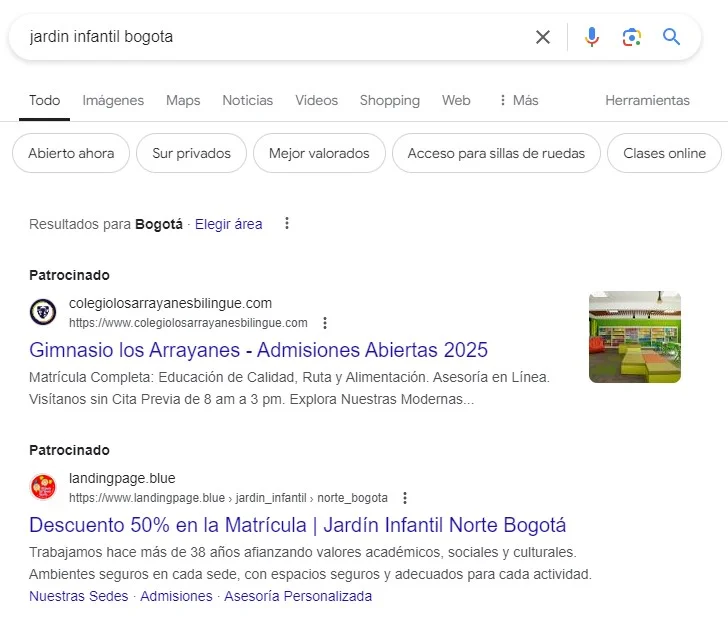 google ads jardin infantil