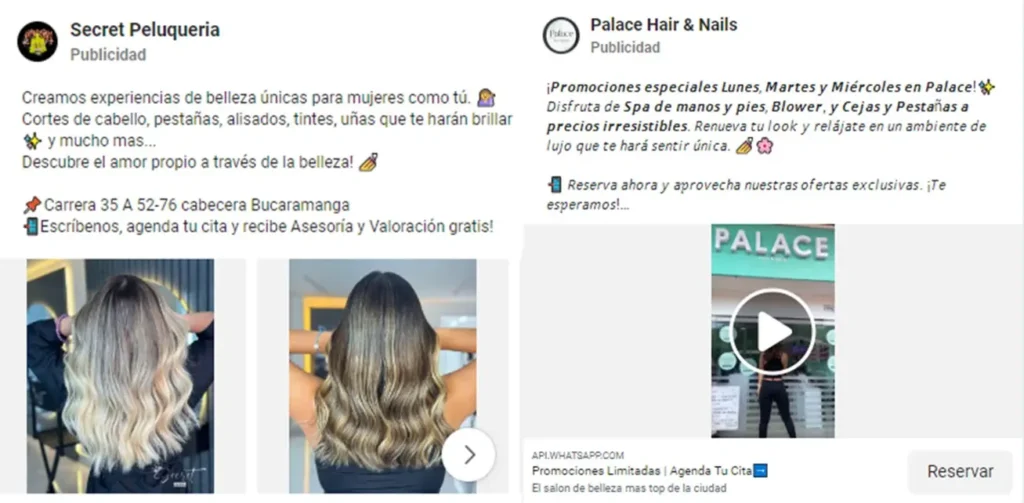 publicidad de salón de belleza en facebook