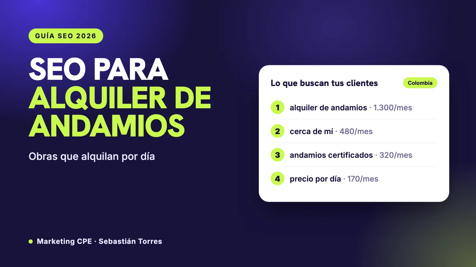 SEO para alquiler de andamios: precio por día, certificación y entrega en obra