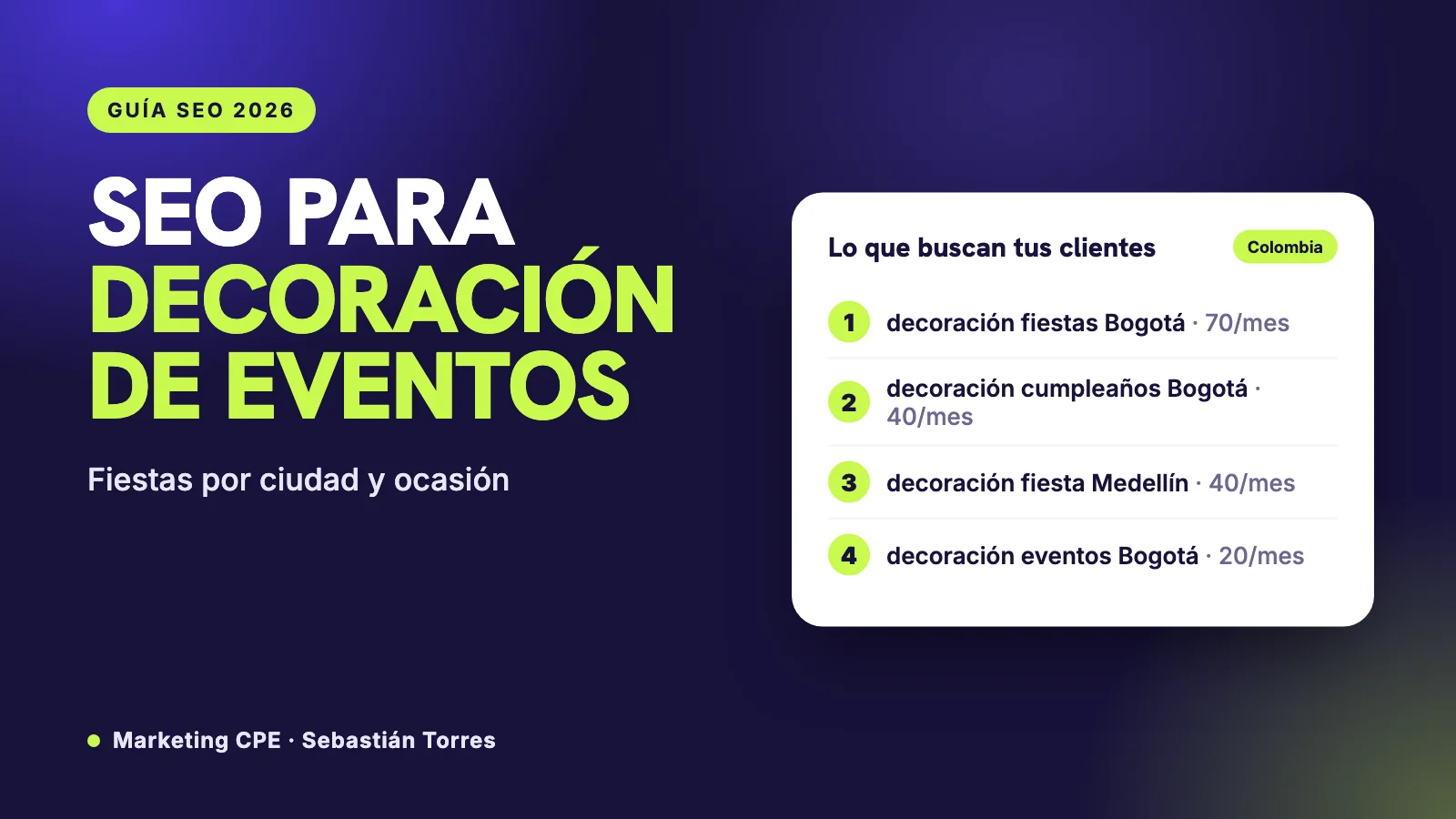 SEO para decoración de eventos: búsquedas por ciudad y ocasión, y un portafolio que vende