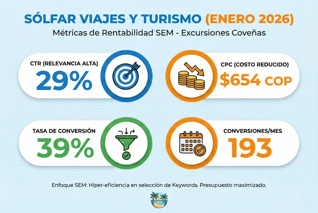 Reporte de campañas Google Ads para Sólfar Viajes
