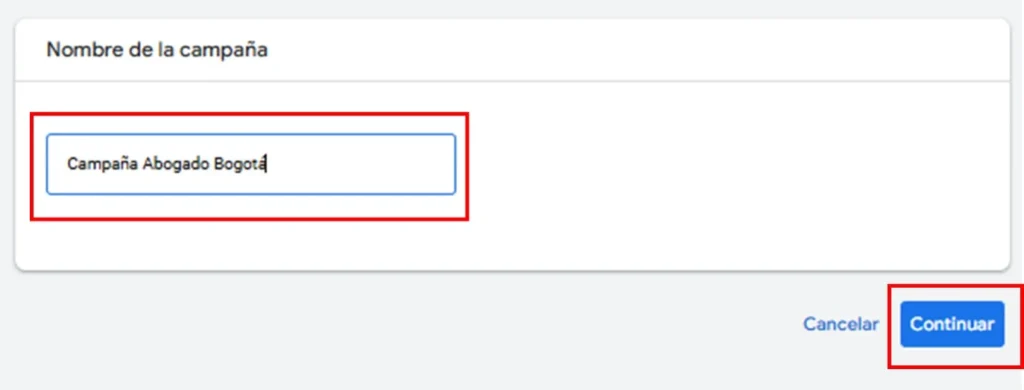 nombre de la campaña en google ads abogado