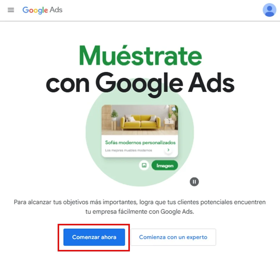 Crea una cuenta en Google Ads