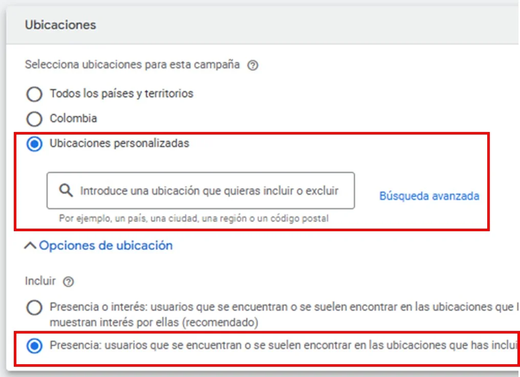 ubicaciones personalizadas en google ads