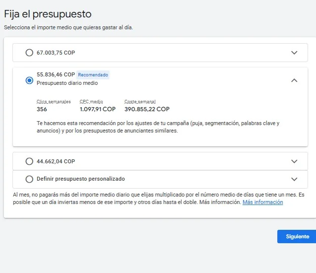 presupuesto campaña google ads