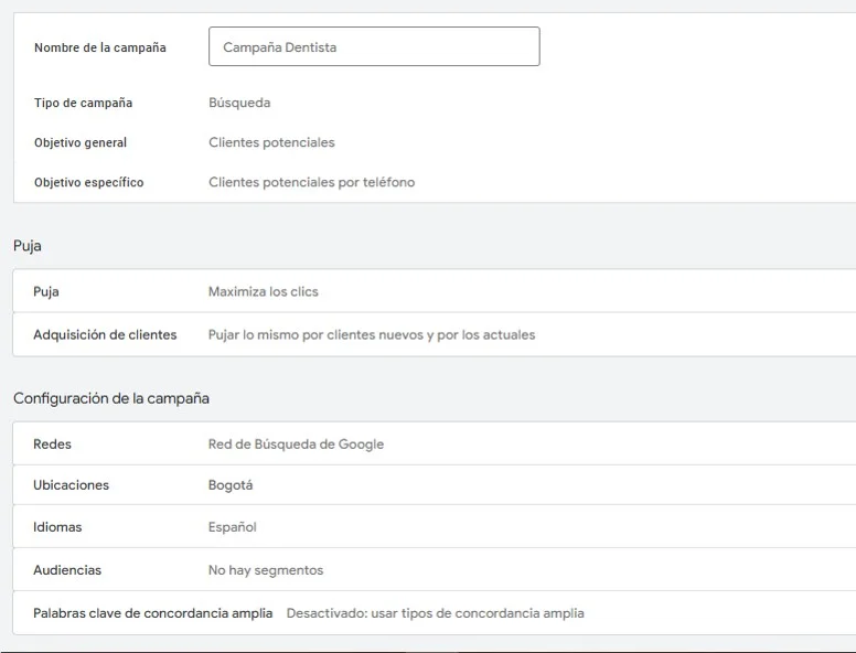publicar campaña de dentista en google ads