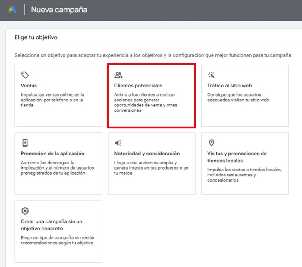 objetivo de campaña google ads
