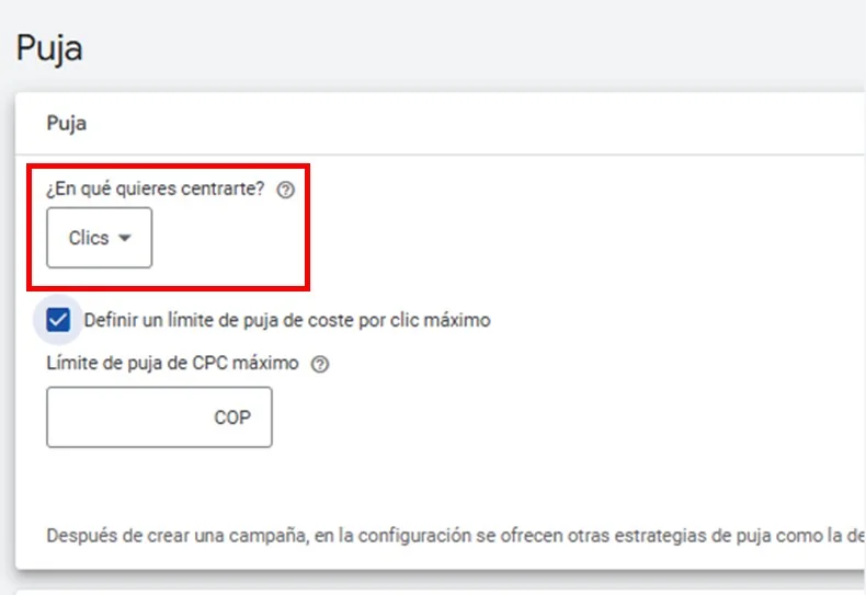 elige la puja de clics en google ads