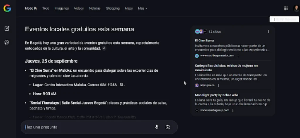 respuesta de modo ia en español