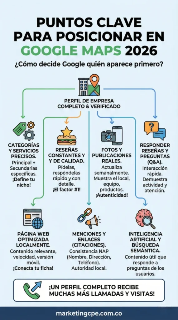 infografía: Puntos clave para posicionar en Google Maps 2026